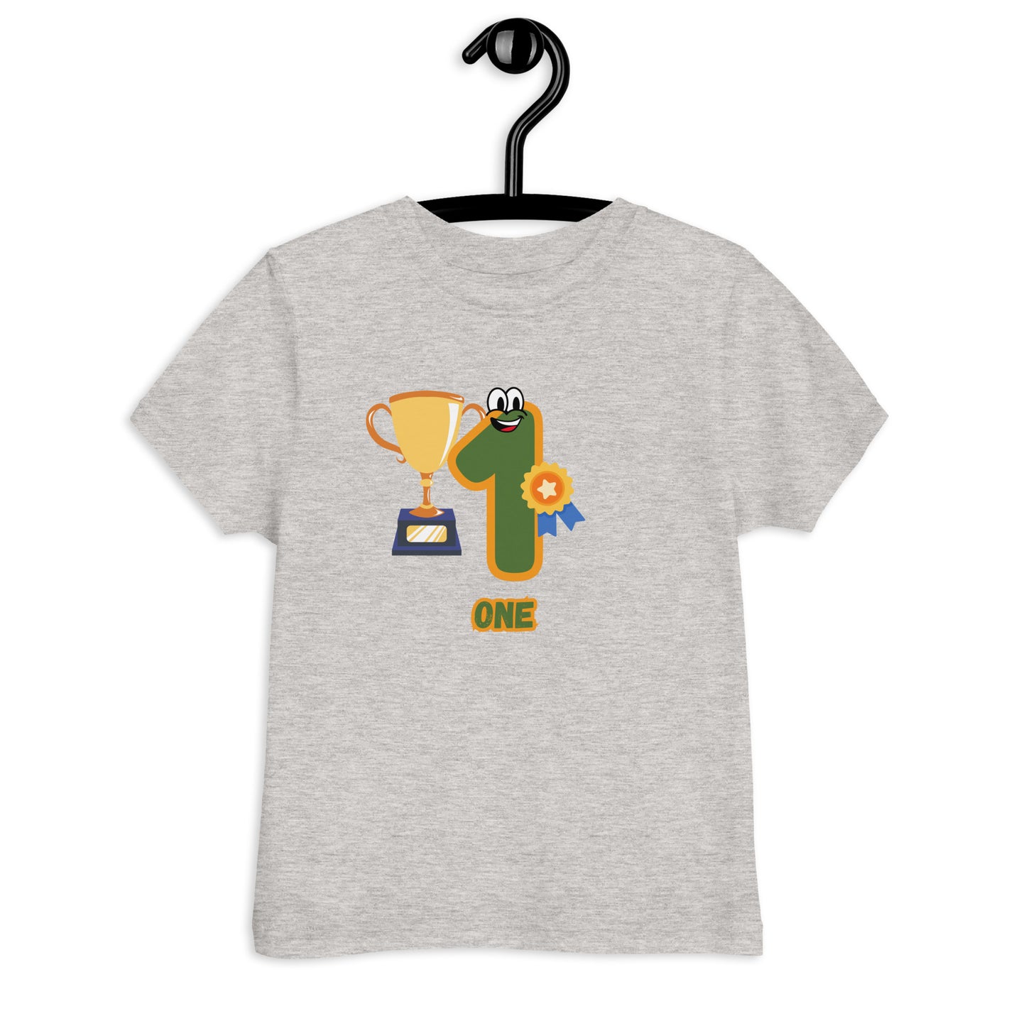 Heather Gray Kid's Shirt designed with number 1 and with a trophy in white background