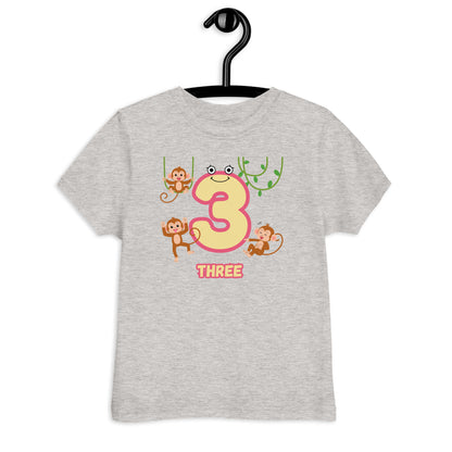Heather Gray Kid's Shirt designed with number 3 and with 3 monkeys in white background
