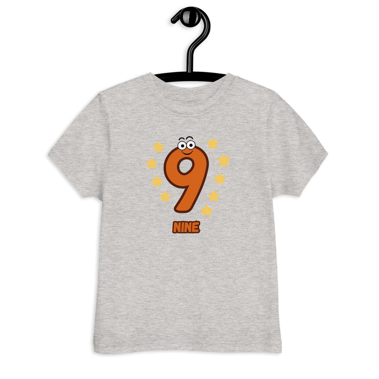 Heather Gray Kid's Shirt designed with number 9 with 9 stars in white background