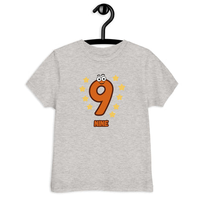 Heather Gray Kid's Shirt designed with number 9 with 9 stars in white background