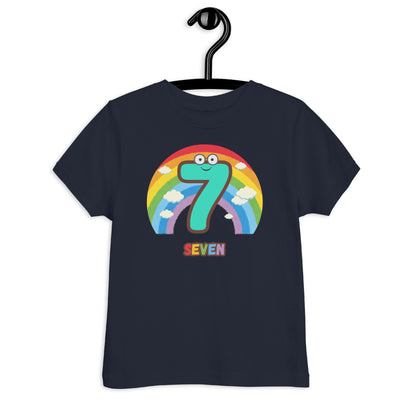 Navy Blue Kid's Shirt designed with number 7 and a rainbow in white background