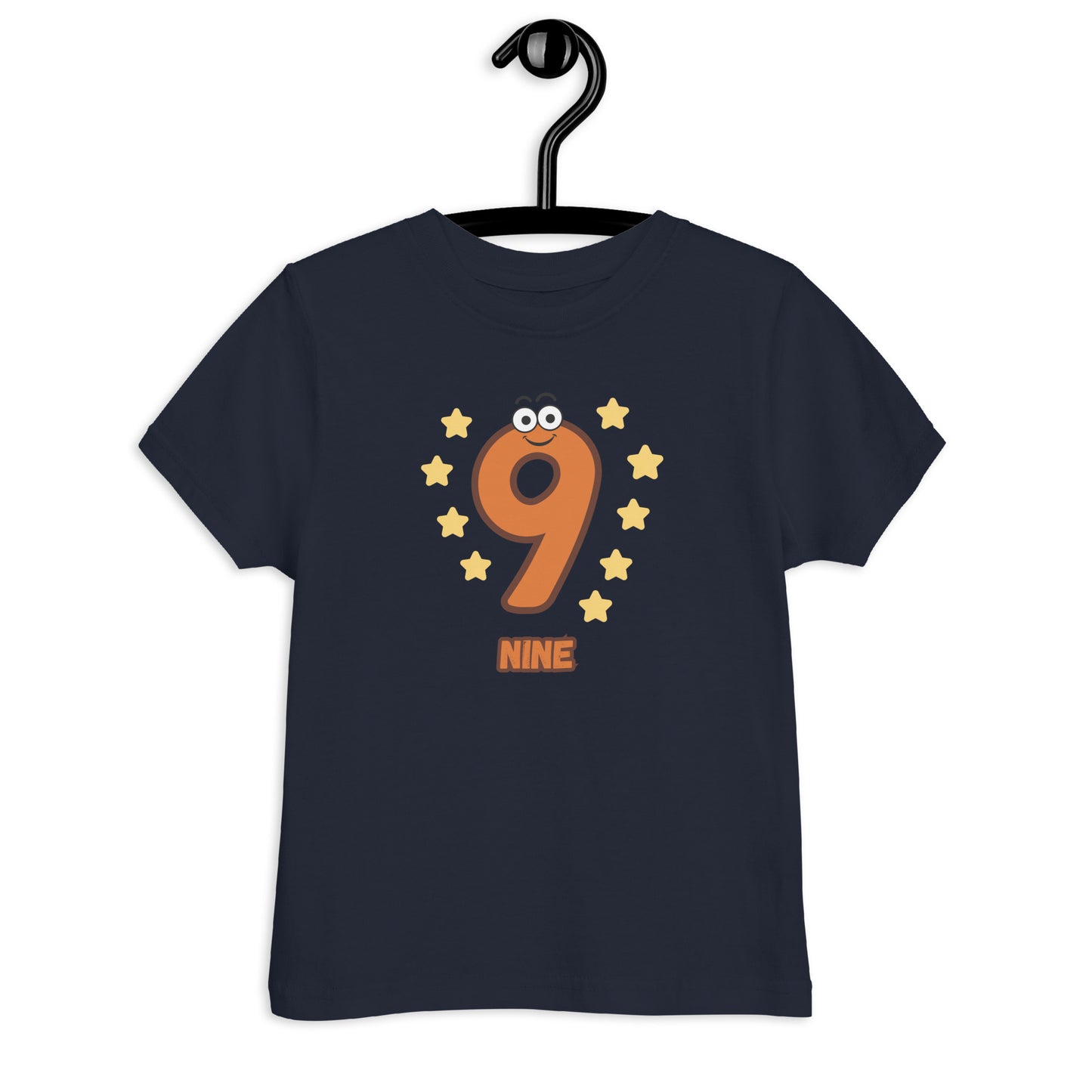 Navy Blue Kid's Shirt designed with number 9 with 9 stars in white background