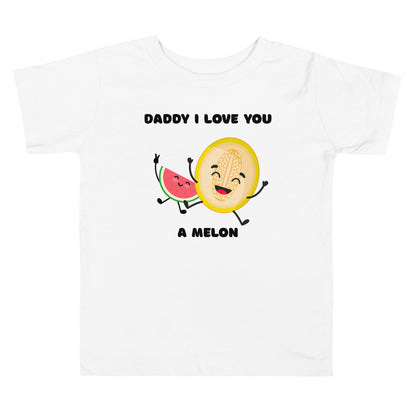 Toddler white t-shirt with 'Daddy I Love You A Melon' statement design on white background